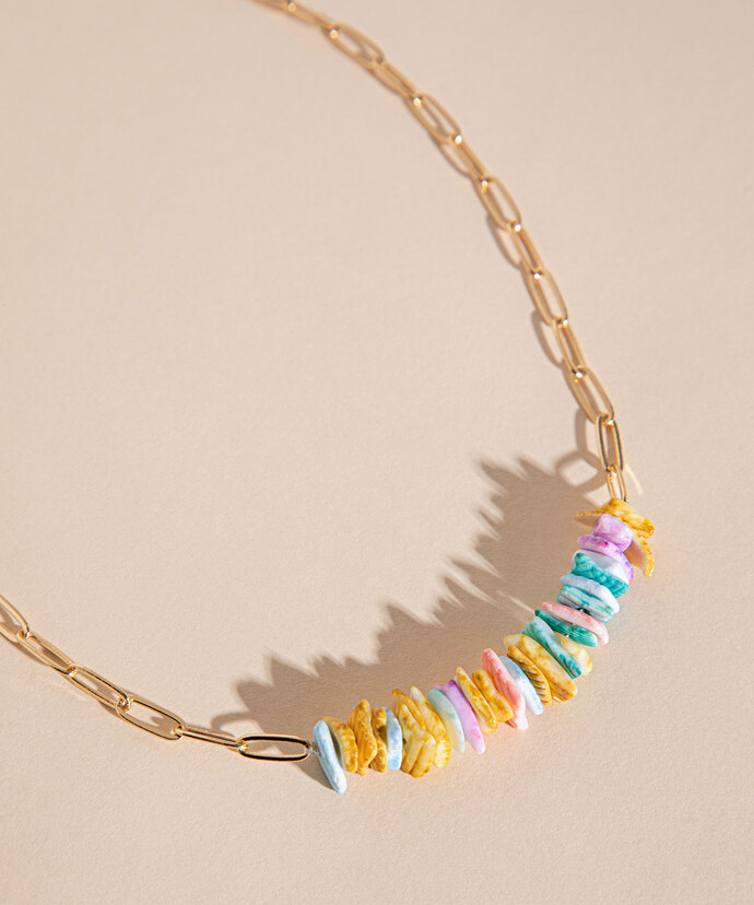 Short Chain-Link Necklace with Colour Shells Image 2
