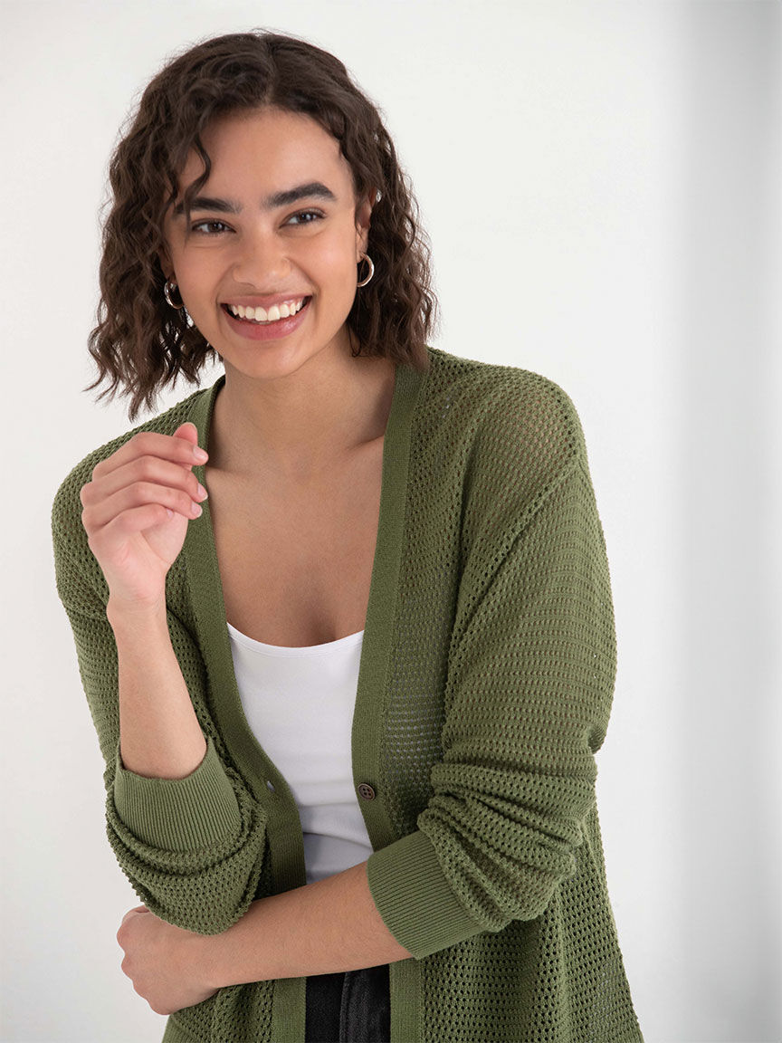 Open Stitch Button Front Cardigan Rickis
