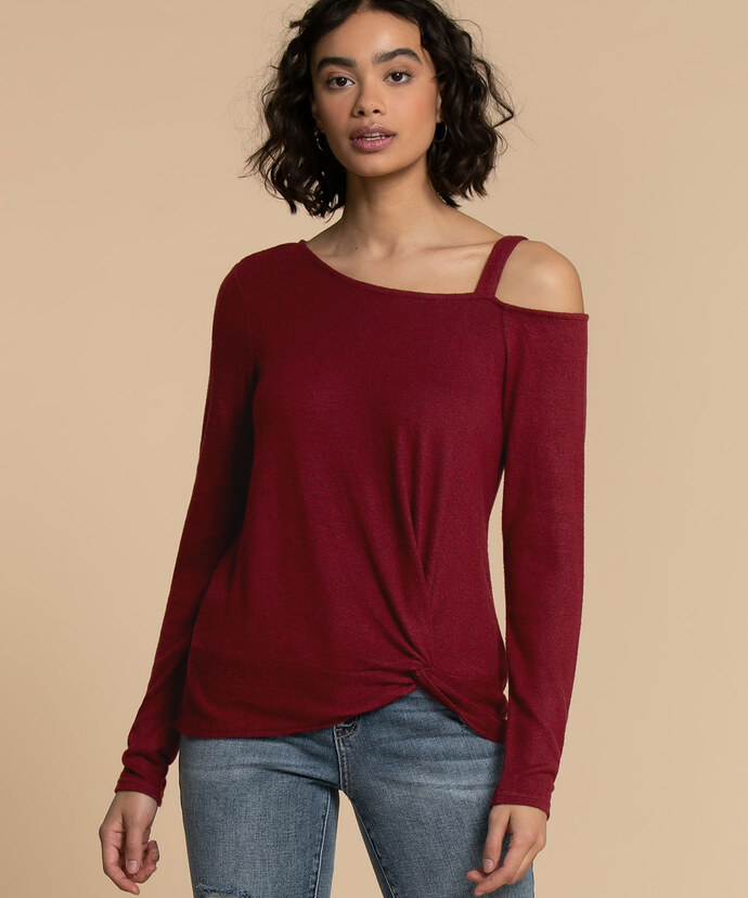 Knotted Hem Top with Cut-Out Shoulder Detail Image 3