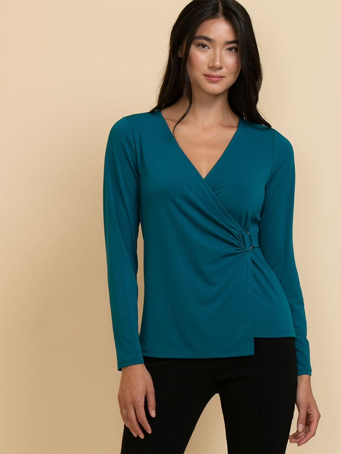 Long Sleeve Wrap Top with Ring Buckle Image 3