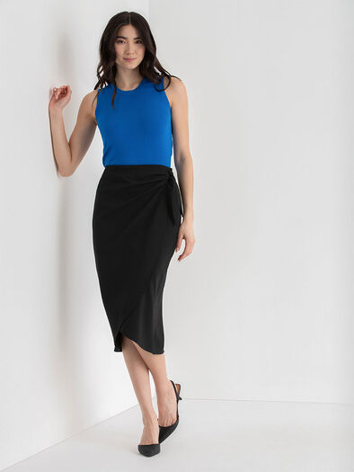 Midi Wrap Skirt, Black Midi Wrap Skirt, Black