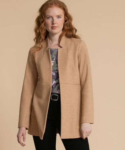 Long Line Blazer with Inverted Lapel, Tan
