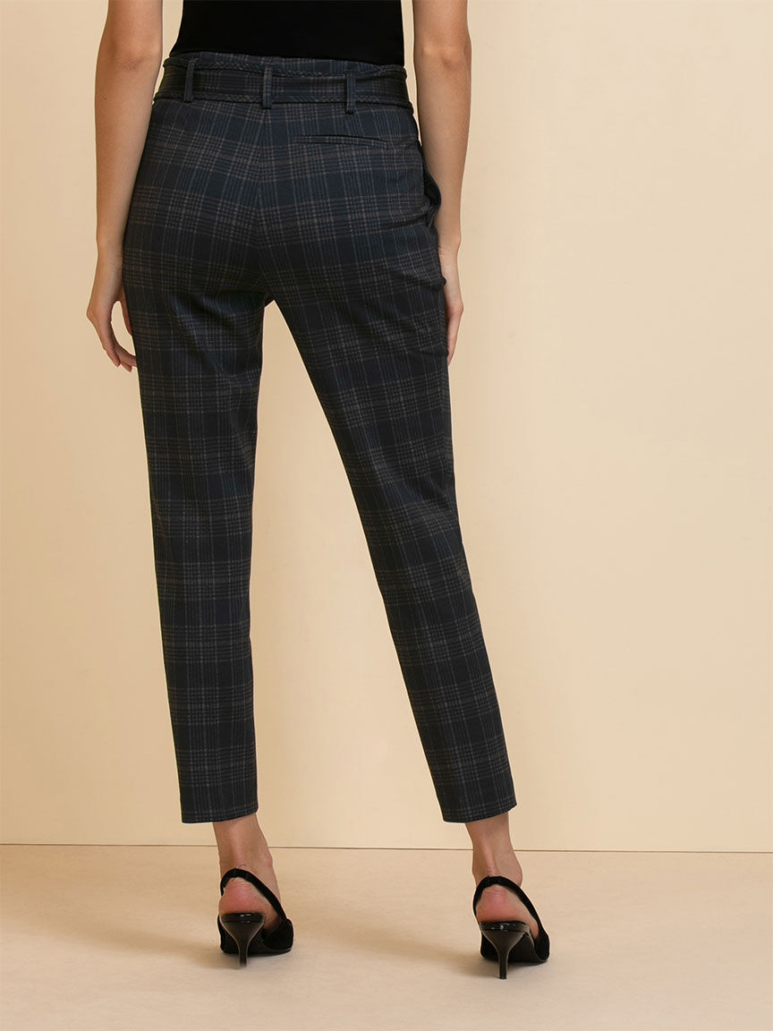 Plaid Tie Front Pant in Ponte Jules Leopold