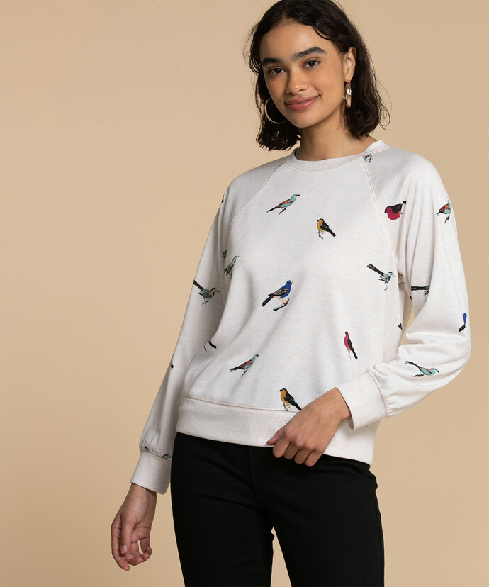 Raglan Sweatshirt with Bird Print Image 3