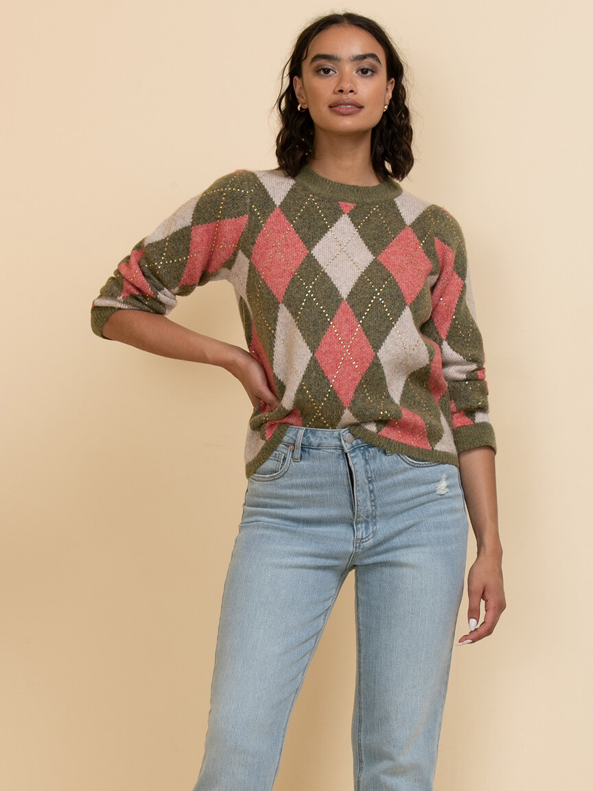 Argyle Pullover with Rhinestone Detail | Rickis