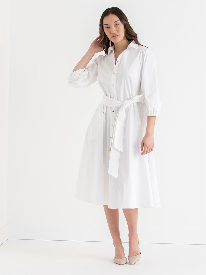 Puff Sleeve Belted Midi Shirtdress In Luxe Poplin Ricki s Size XS White Colour