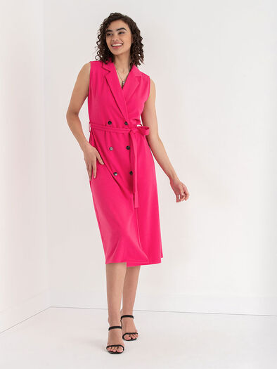 Sleeveless Blazer Dress in Ponte Twill, Raspberry Sorbet Sleeveless Blazer Dress in Ponte Twill, Raspberry Sorbet