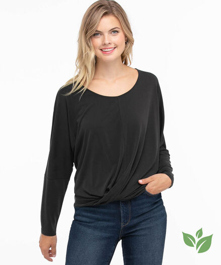 Long Sleeve Knot Front Top, Charcoal