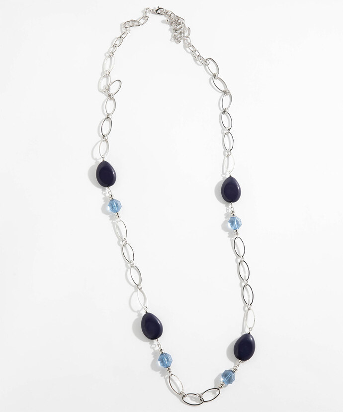 Long Chain Link Necklace with Blue Gems Image 2