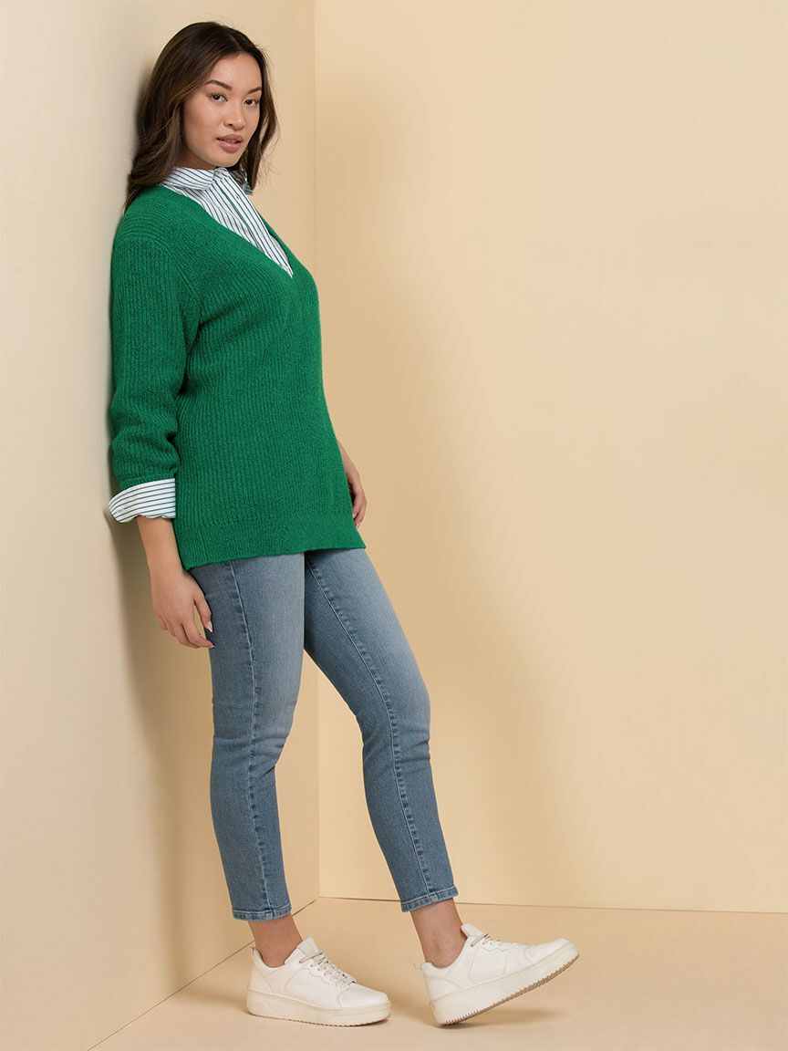 Long sleeve deals v neck sweater