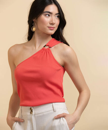 One Shoulder Knit Top with Ring Detail, Cayenne