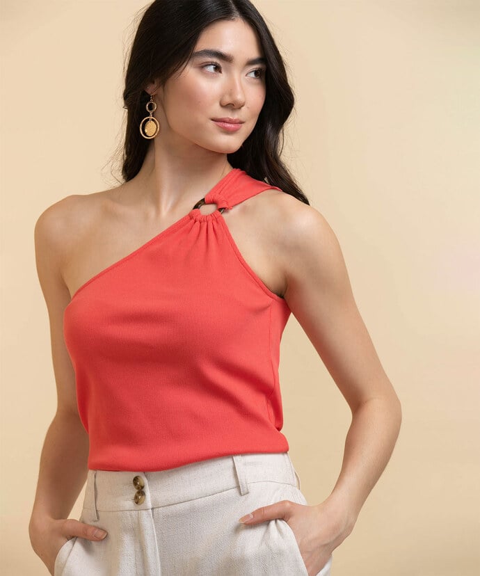 One Shoulder Knit Top with Ring Detail Image 1