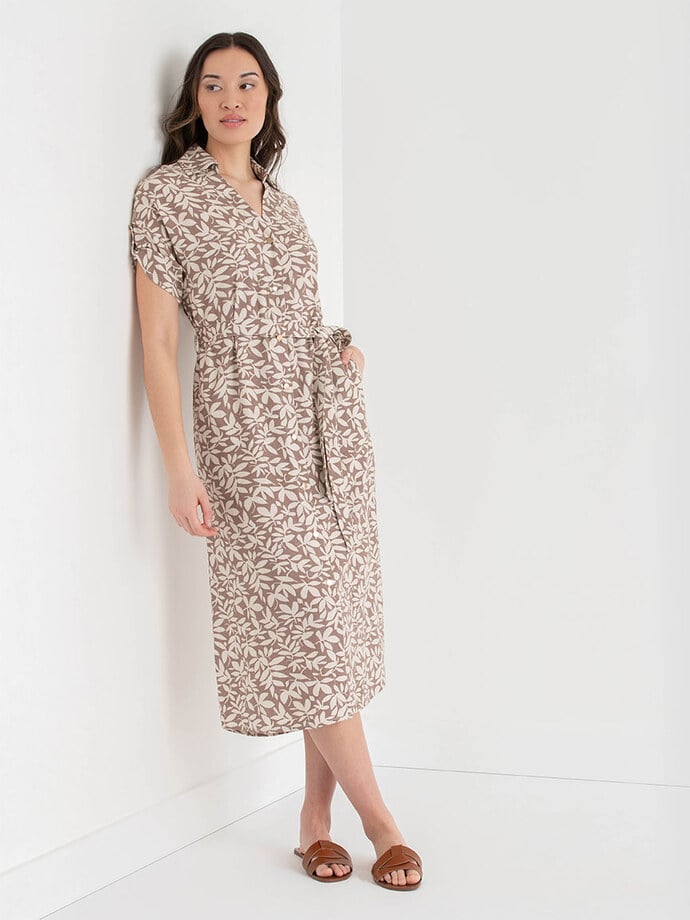 Linen Shirtdress with Roll Sleeves Image 5