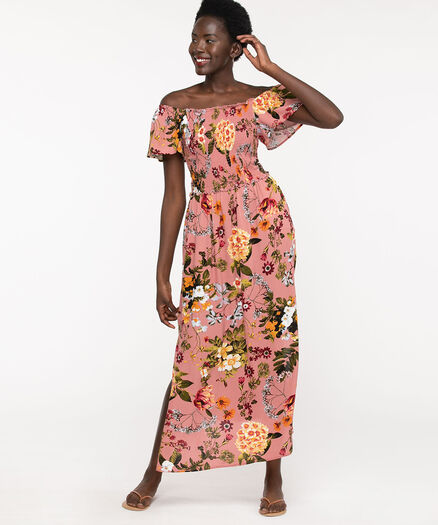 Smocked Bodice Maxi Dress, Pink Floral Smocked Bodice Maxi Dress, Pink Floral
