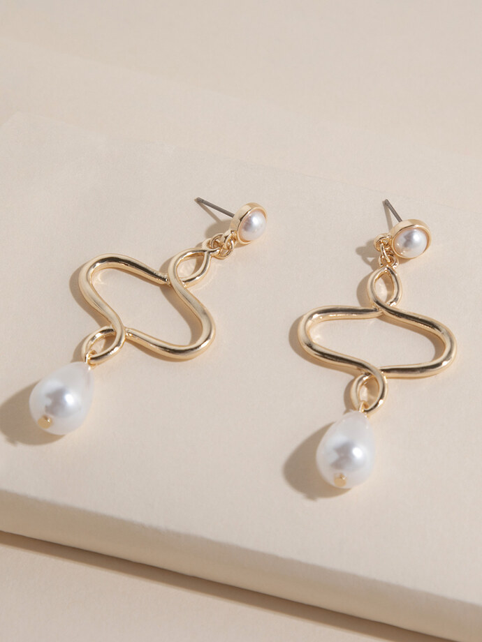 Geometric Pearl Drop Earrings Image 2