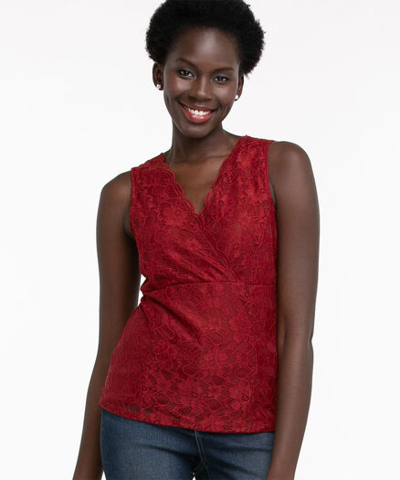 Lace Sleeveless Crossover Top, Biking Red Lace Sleeveless Crossover Top, Biking Red