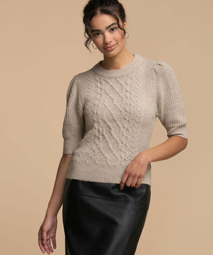RD Style Cable Knit Puff Sleeve Sweater, Dune