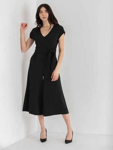 Venus Wide Crop Jumpsuit in Iconic Crepe, Black Venus Wide Crop Jumpsuit in Iconic Crepe, Black