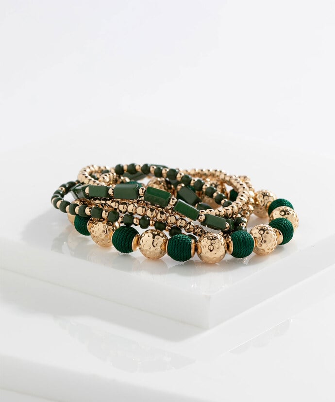Green & Gold Beaded Bracelet 5-Pack Image 3