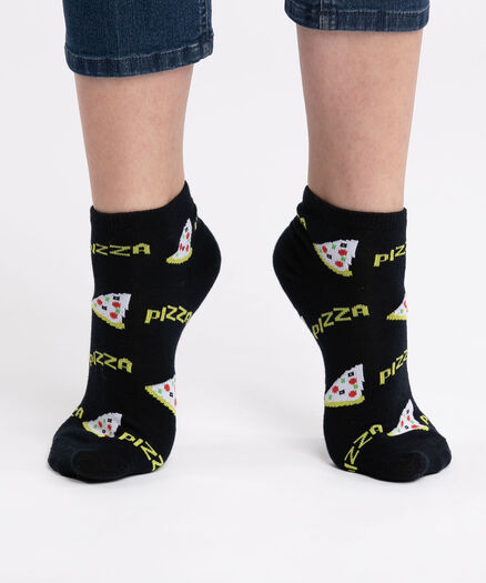 Pizza Ankle Socks, Black/White/Yellow