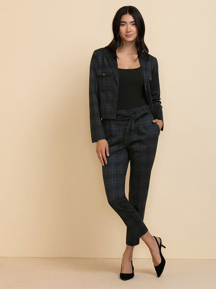 Plaid Tie Front Pant in Ponte Image 4