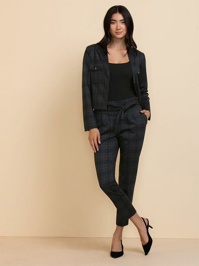 Plaid Tie Front Pant in Ponte by Jules & Leopold Image 4