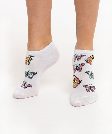 Butterfly Ankle Socks, White/Butterflies