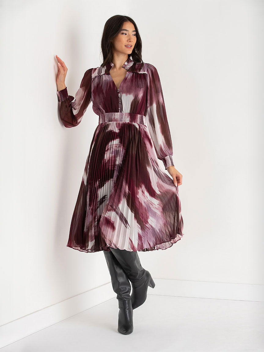 Long Sleeve Pleated Midi Dress Rickis
