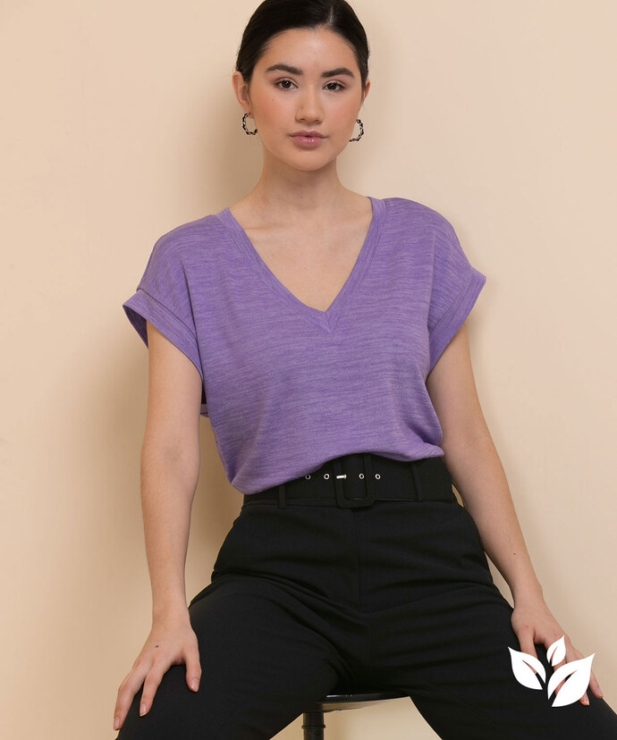 Extended V-Neck Hacci Tee Image 1