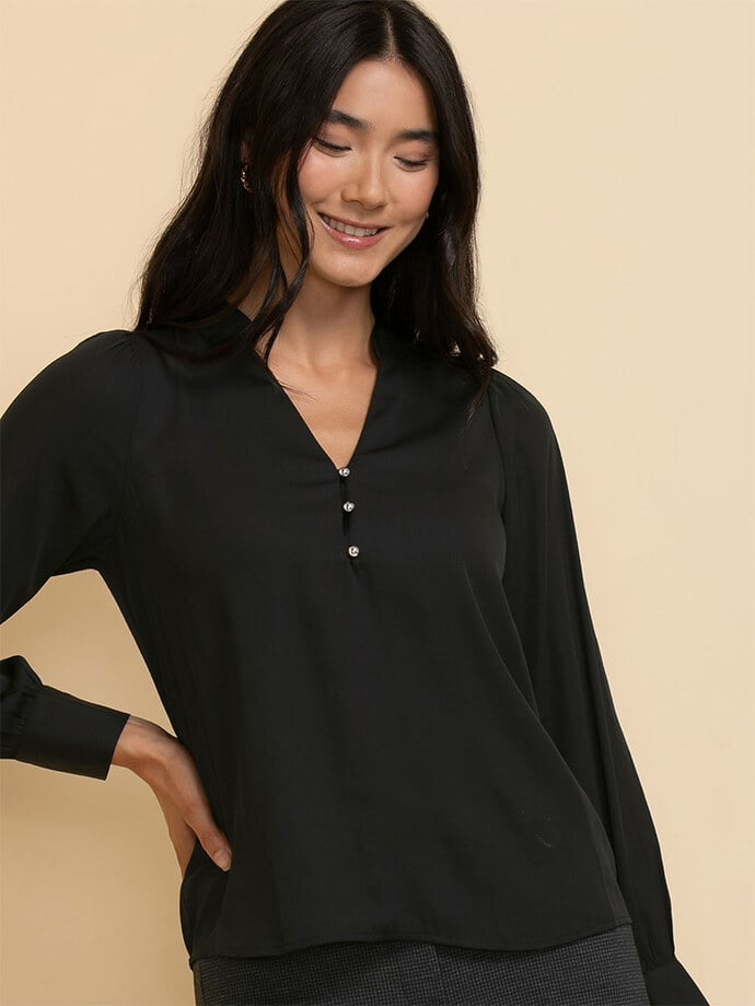 Long Sleeve V-Neck Blouse with Silver Buttons Image 2