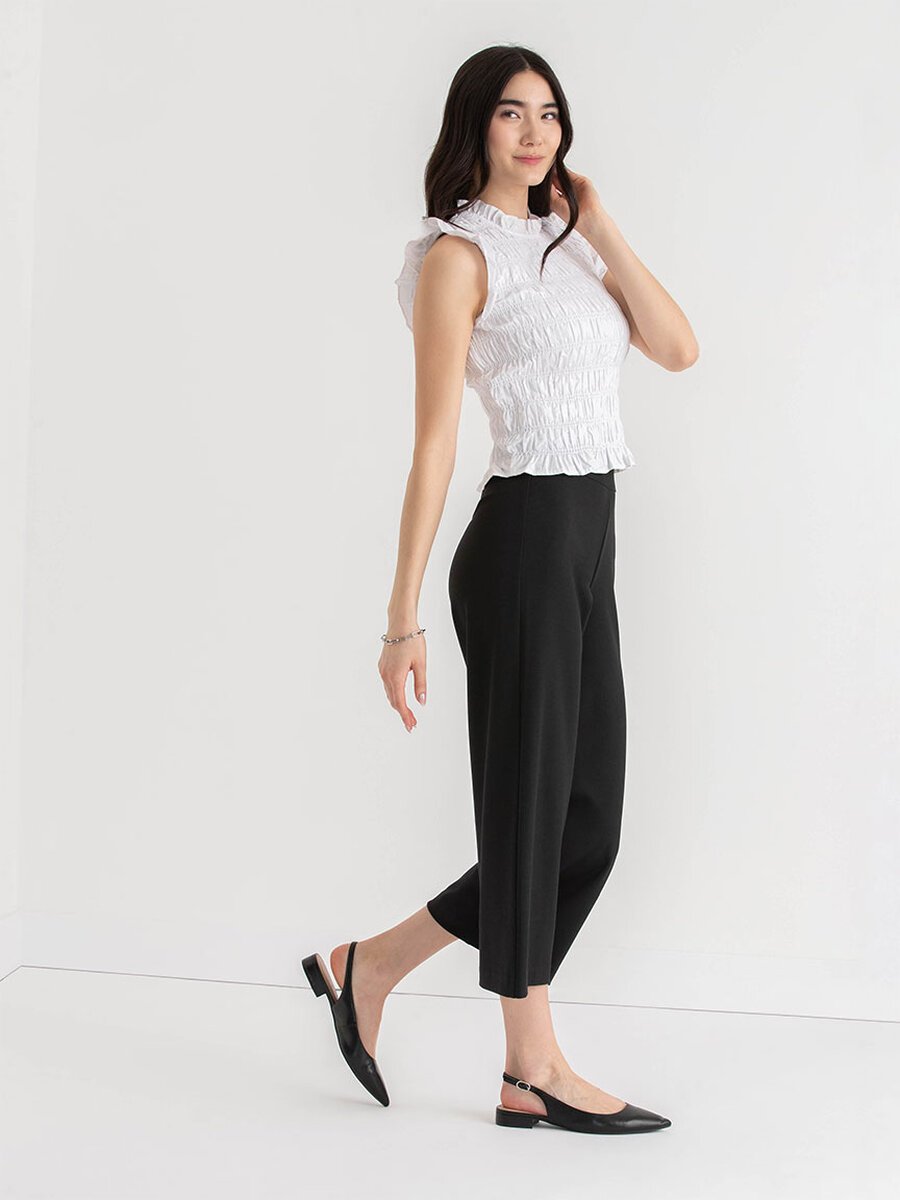Wide Crop Pull-On Pant in Ponte Twill