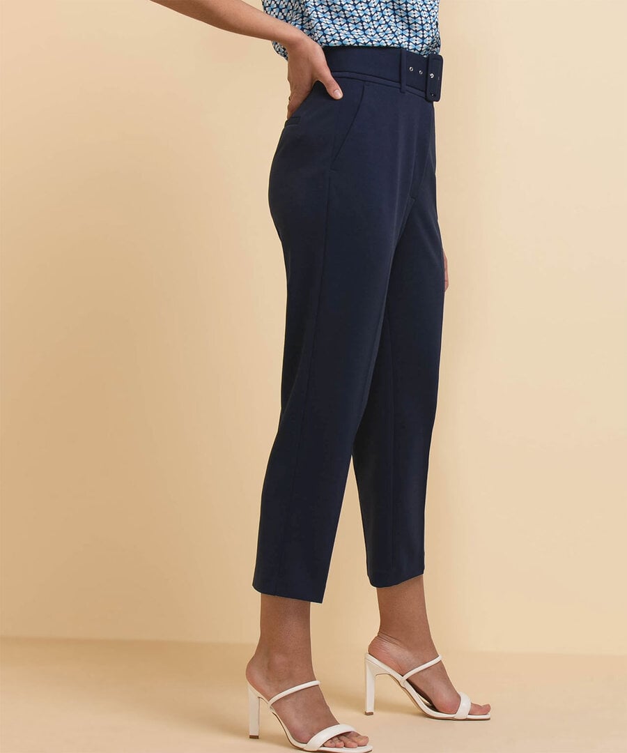 Tapered High Rise Pant with Belt in Scuba Crepe