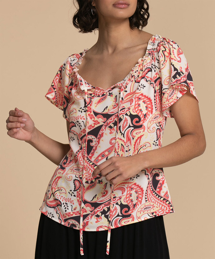On or Off the Shoulder Top with Tied Neckline Image 3