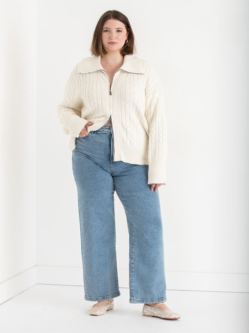 Cable knit zip front cardigan cheap
