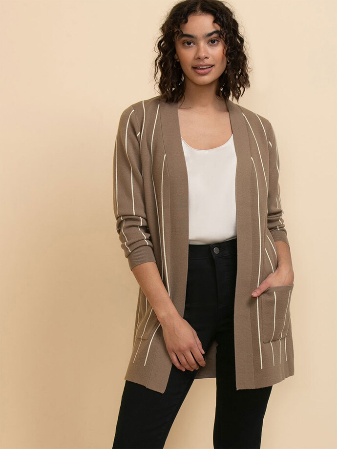 Open Pinstriped Cardigan Image 1