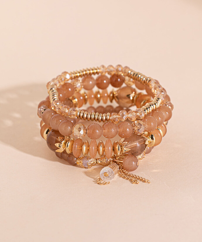 Brown & Gold Assorted Beaded Bracelets Image 1