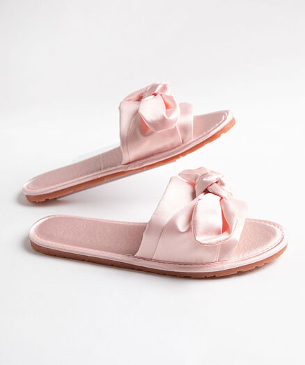 Satin Twisted Bow Slippers, Pink