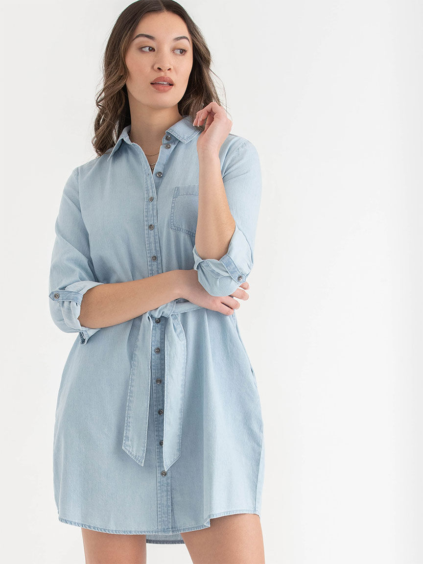 Blue jean dress with belt best sale