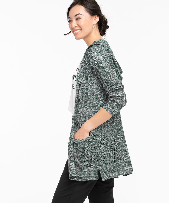 Hooded Pointelle Knit Cardigan Image 3