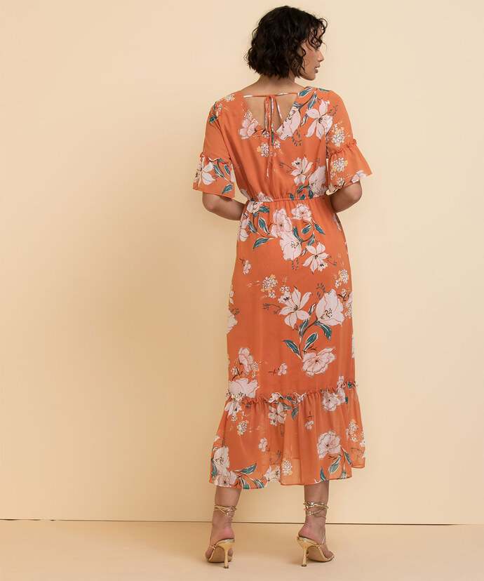 Maxi Flutter Sleeve Dress with Tie Neck Image 4