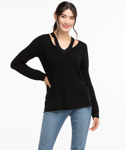 Cutout Neck Sweater, Black