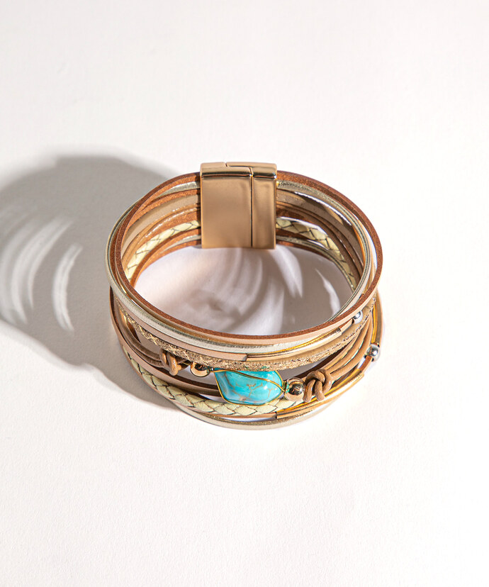 Turquoise Stone Layered Snap Bracelet Image 2