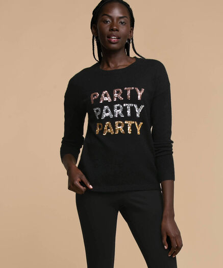 "Party Party Party" Sequin Sweater, Black