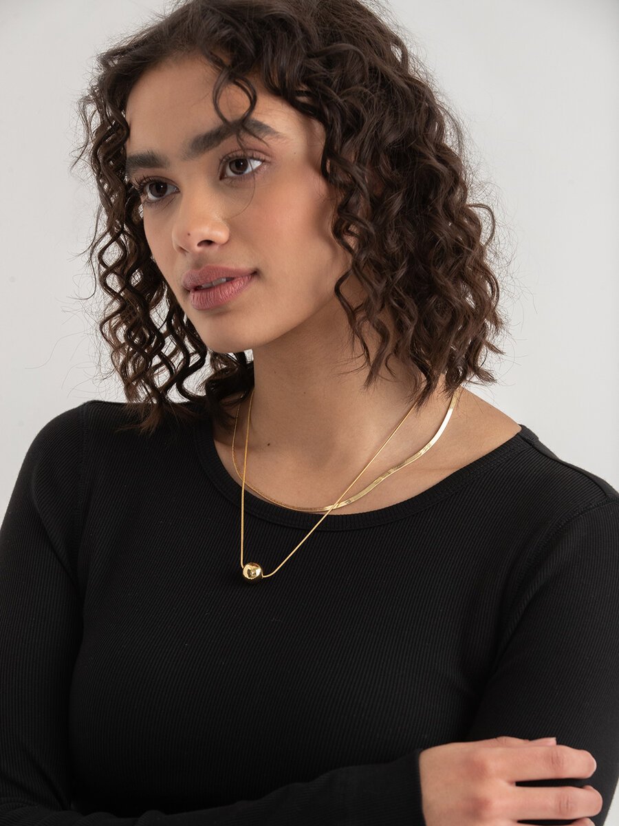 14K Gold Plated Sphere Pendant Layered Necklace