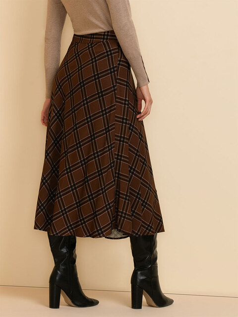 Midi Circle Skirt in Printed Plaid