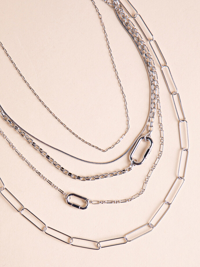 Silver Layered Chain-Link Necklace Image 2