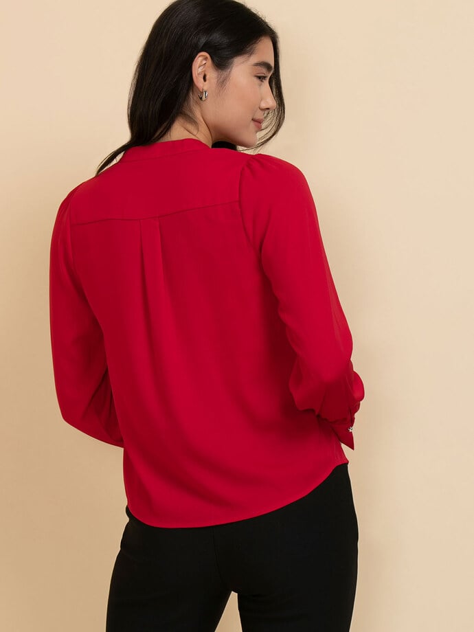 Long Sleeve V-Neck Blouse with Silver Buttons Image 6