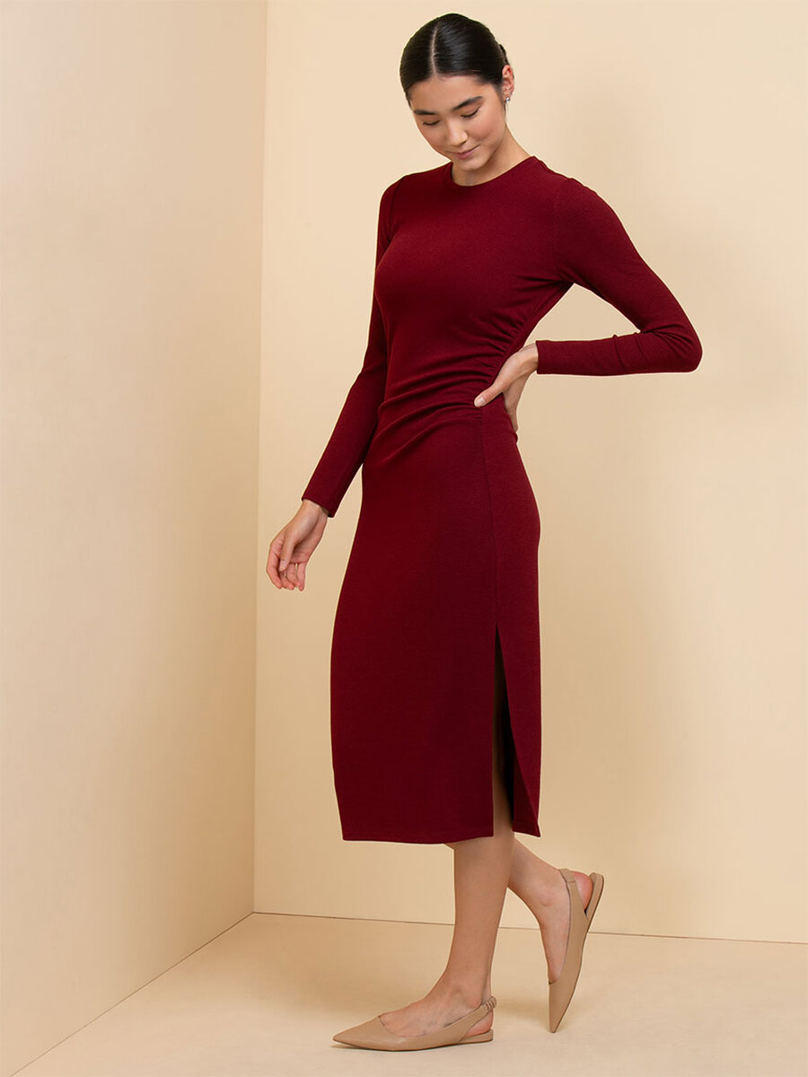 Long-Sleeved Ribbed Midi Dress