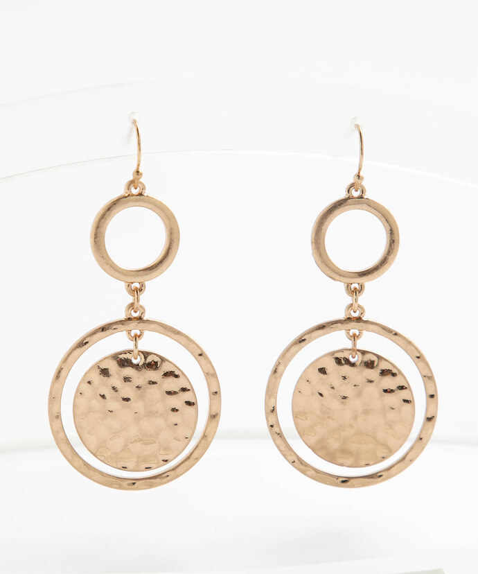 Hammered Metal Drop Earrings with Circle Pendants Image 1