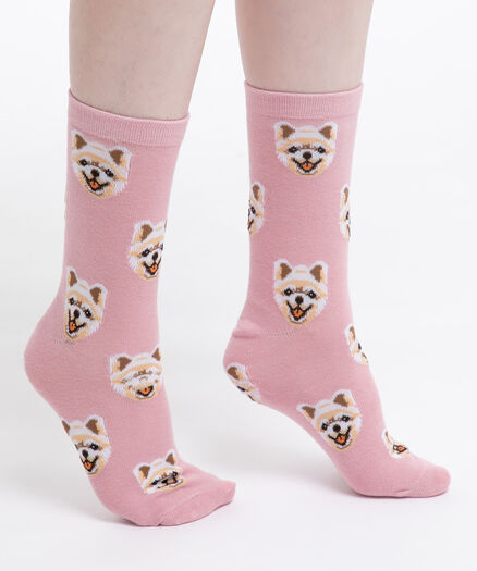 Dog Head Crew Sock, Pink
